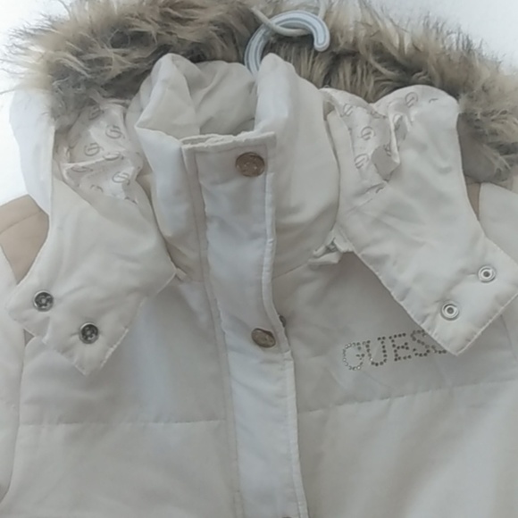 **GUESS**Girls Puffer Winter Coat With a Hoodie Size 8-10 White - Picture 5 of 14